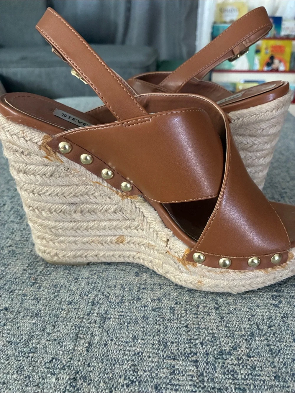 Steve Madden Brown Cross-Strap Espadrille Wedge Sandals